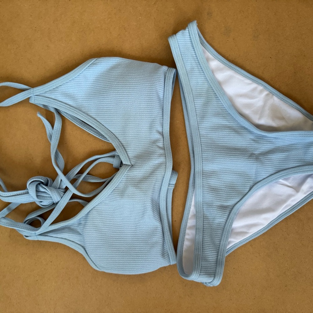 Light Blue Ribbed Bikini Set